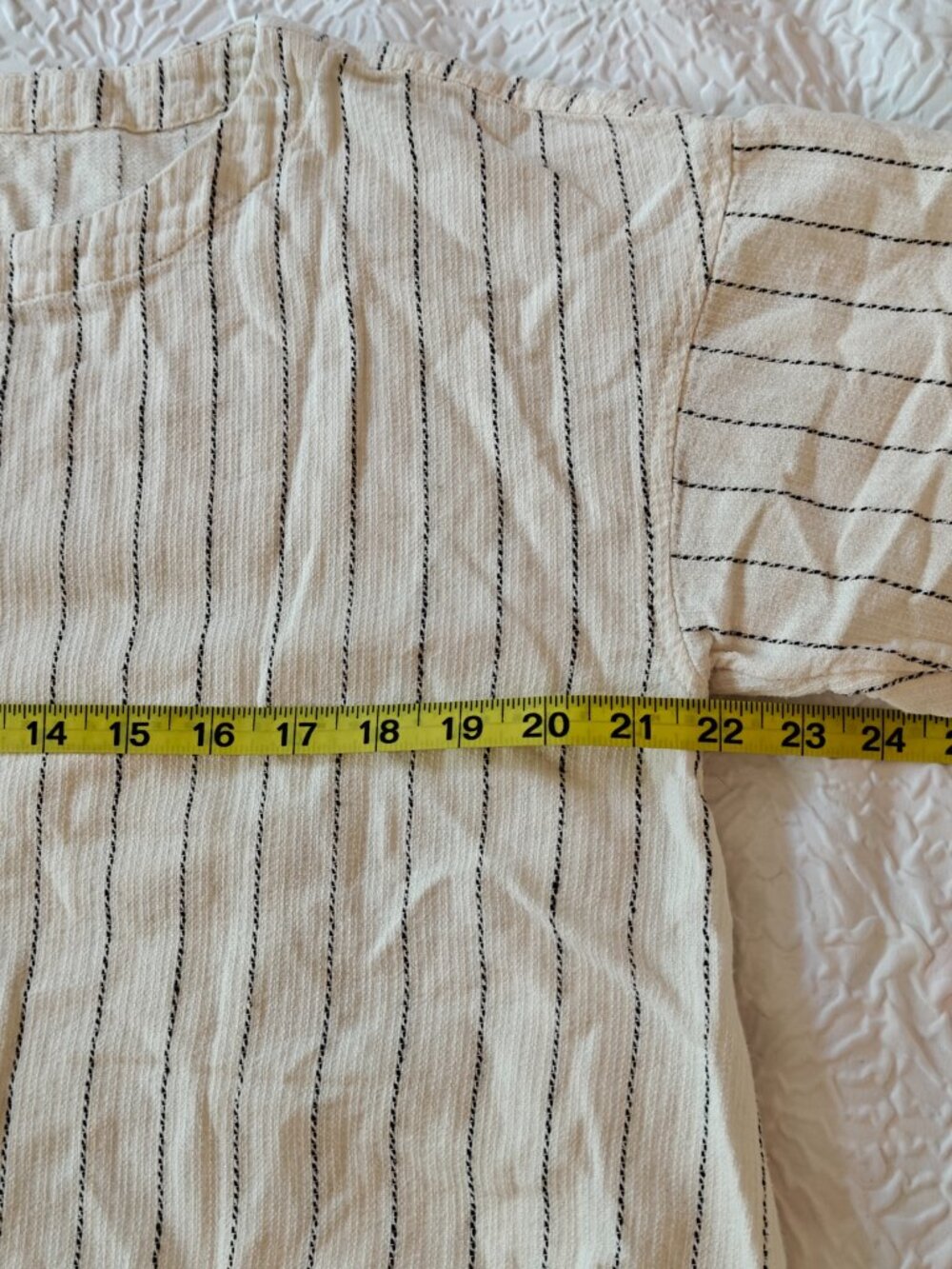 EILEEN FISHER Natural Beige Striped Gauze Box-Top Blouse Medium Lagenlook - Picture 3 of 7